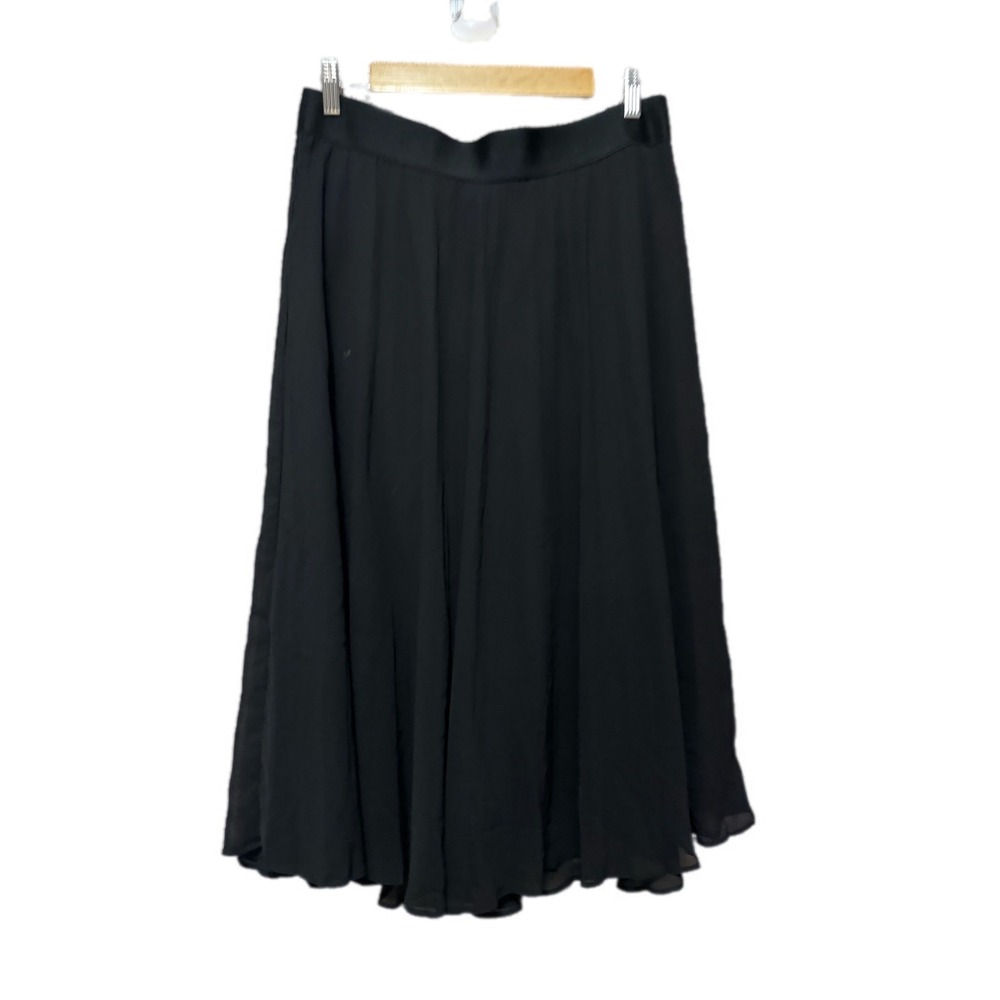 Time and Tru Midi Skirt Womens L Black Excellent Chiffon Pleated Elastic Waist